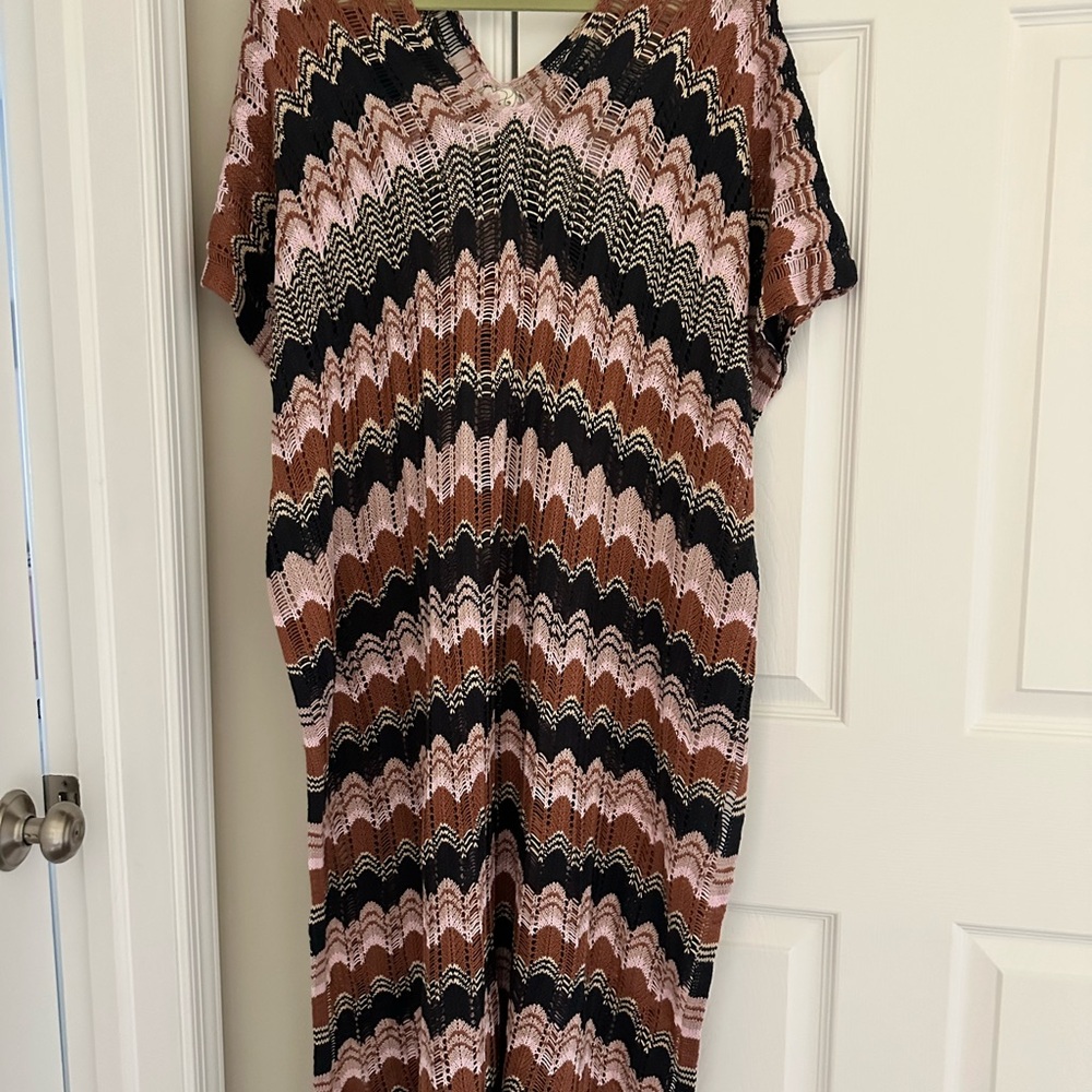 Chevron Patterned Dress in Pink, Brown, and Black